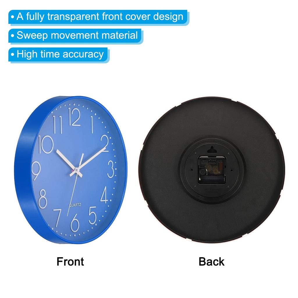 PATIKIL 30cm Wall Clock, Silent, No-Tick Round Wall Clock, for Office, Bedroom, Decorative Use, Blue