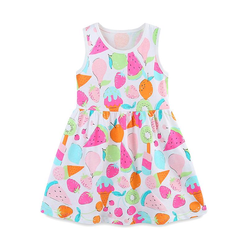 European & American Style Sleeveless Cartoon Fruit Print Princess Dress for Girls 7Y