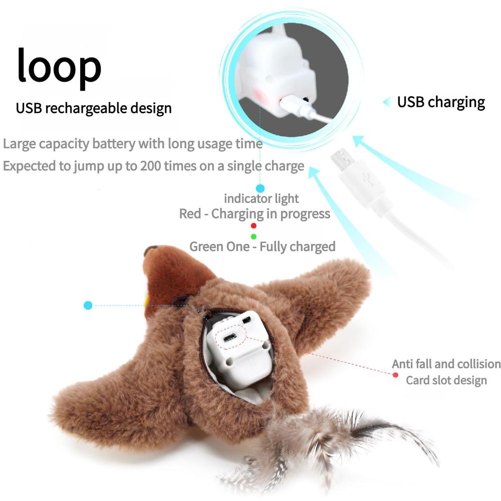 USB Flapping Bird Sparrow Cat Toy Hangable Pet Simulation Sparrow Toy