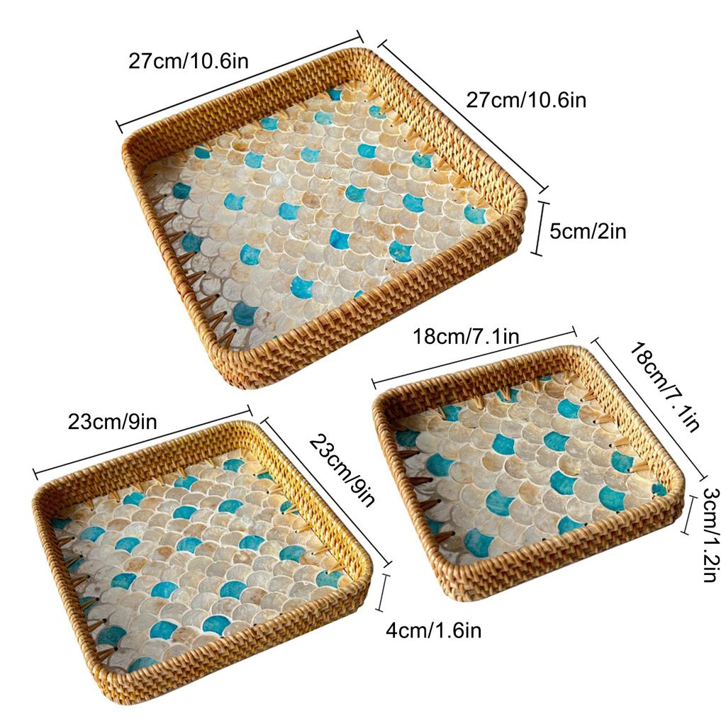 Handmade Rattan Shell Colorful Storage Tray For Living Room Luxury Picnic Snack Dried Fruit Restaurant Serving Platter