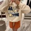 Nostalgic Retro Style Fleece Sweater Women's 2025 Autumn and Winter Cute Cartoon Print Loose and Versatile Crew Neck Long-sleeved