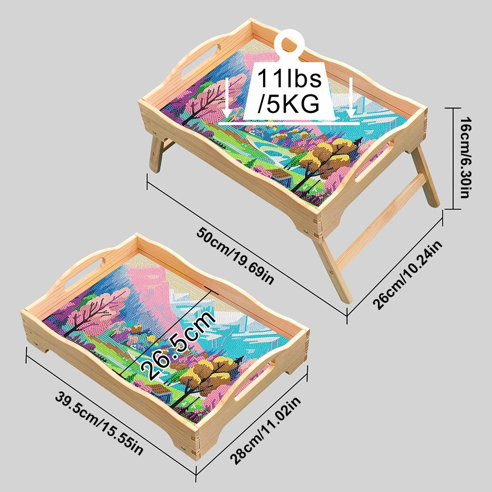 Kendin Yap Elmas Boyamalı Ahşap Yemek Tabağı Dekoratif Tepsi Saplı Elmas Mozaik Yemek Tepsisi Sofra Takımı Düzenleyici Tepsi Ev Dekorasyonu Hediye