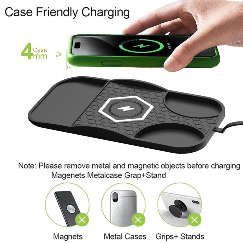 Wireless Car Charger Cordless Charging Pad Anti-Slip Phone Charger Non Slip Base Portable for Pickups Trucks Scooters Sedans