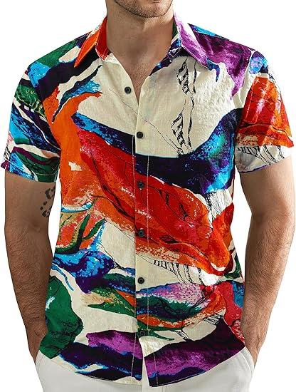 Men's Short Sleeve Shirt, Sunflower Print Loose Fit Shirt, Lightweight Collared Button-Up Casual Top