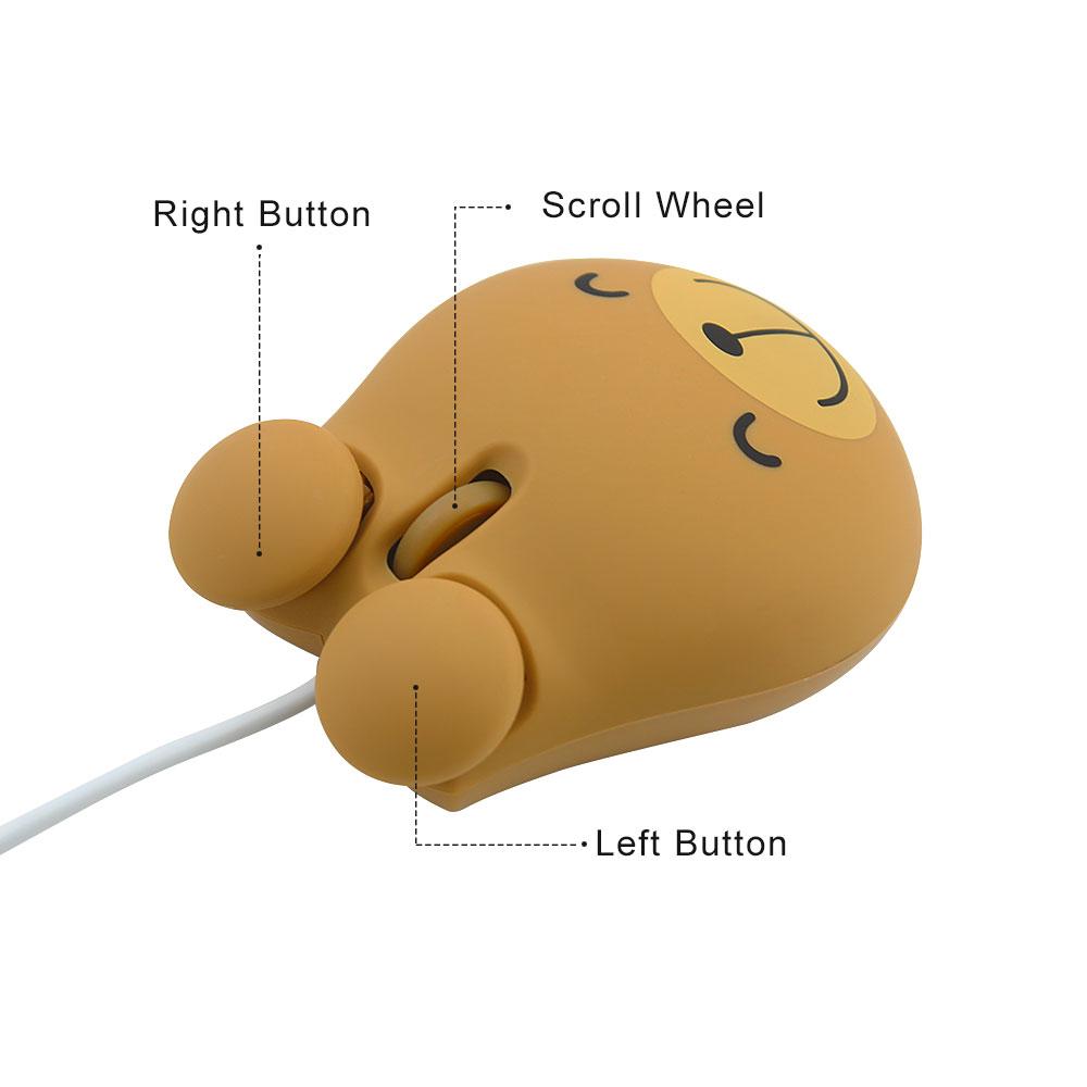 Mini Ratón Alámbrico Lindo Dibujo Animado Rana Tigre Diseño Oso Marrón Computadora 3D Ratón para Niños 1600 DPI USB