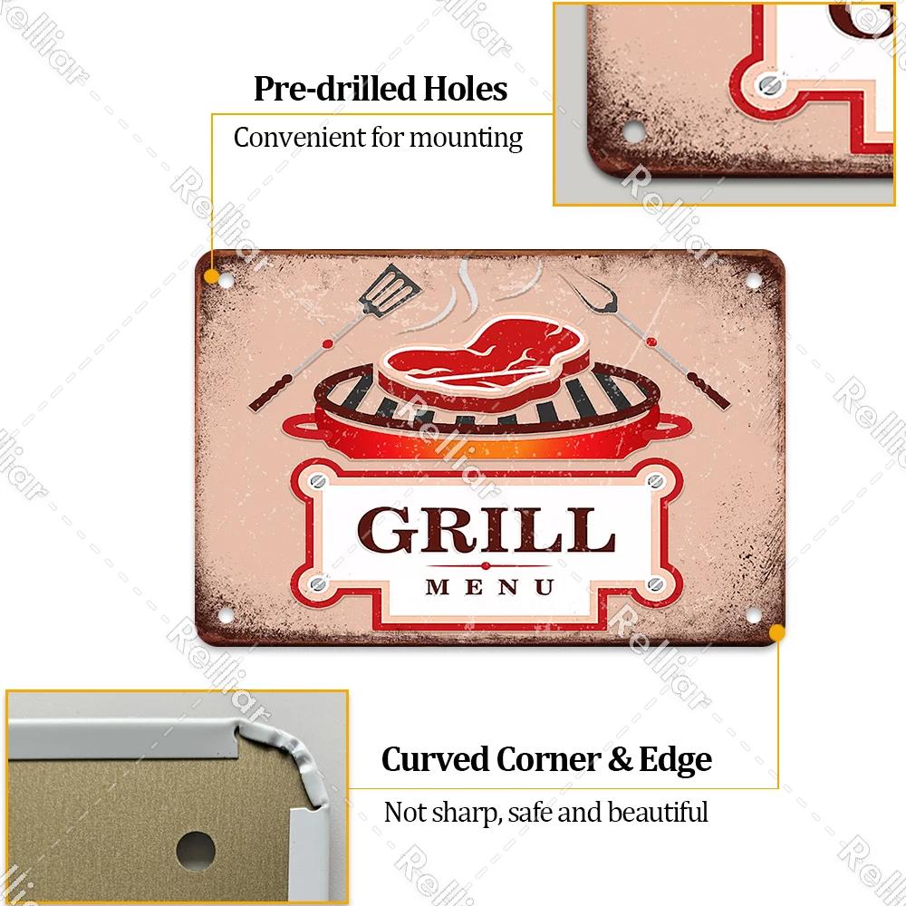 BBQ Party Metal Tin Plaque Retro Yard Garden Wall Decoration Signs Marked Barbecue Rules Slogan Plate Vintage Grill Poster