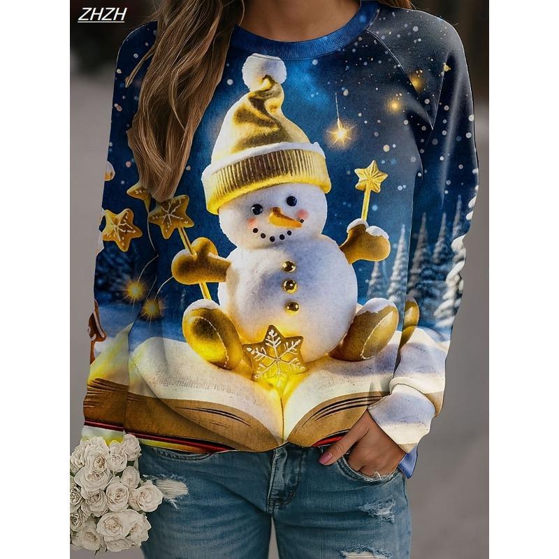 Women's Sweatshirts Graphic Snowman 2025 Christmas Casual Long Sleeve Crew Neck Regular Tops Casual Holiday Print Fall Winter
