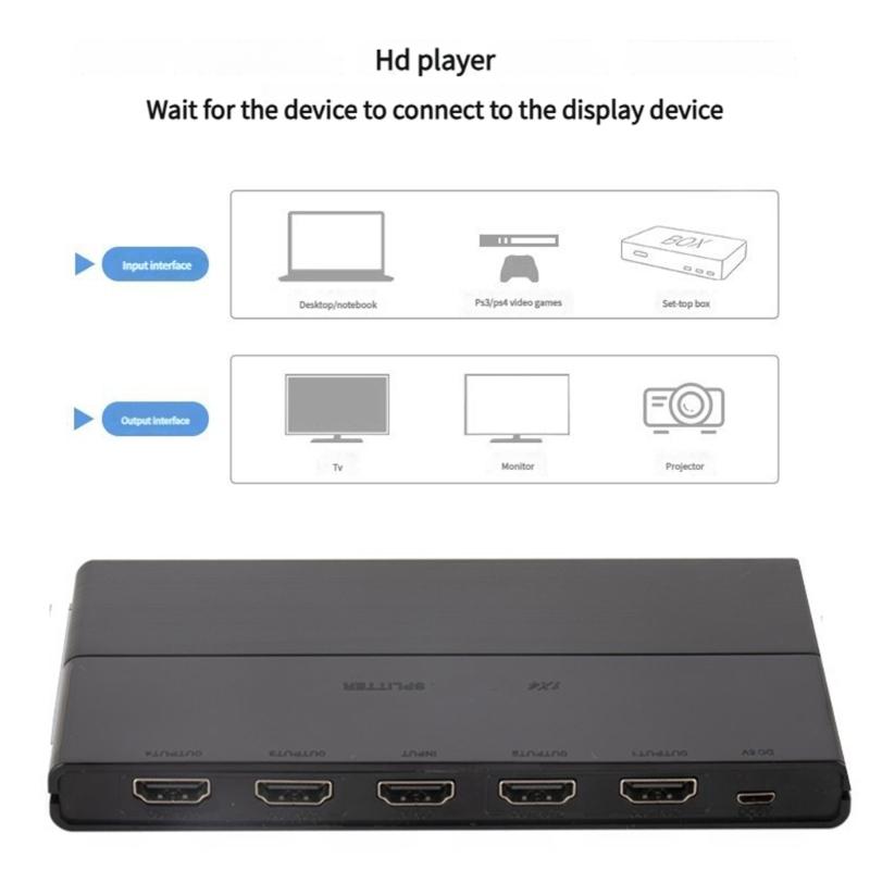 HDTV 1x4 Splitter Box Video Switcher Transmits High Resolution Video To 4 Screens Simultaneously Easy Operation