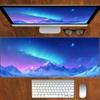 Starry Night Village Large Desk Mat, Blue Swirl Sky Moon Town Landscape Extended Gaming Mouse Pad, Non‑Slip Keyboard Table Mat