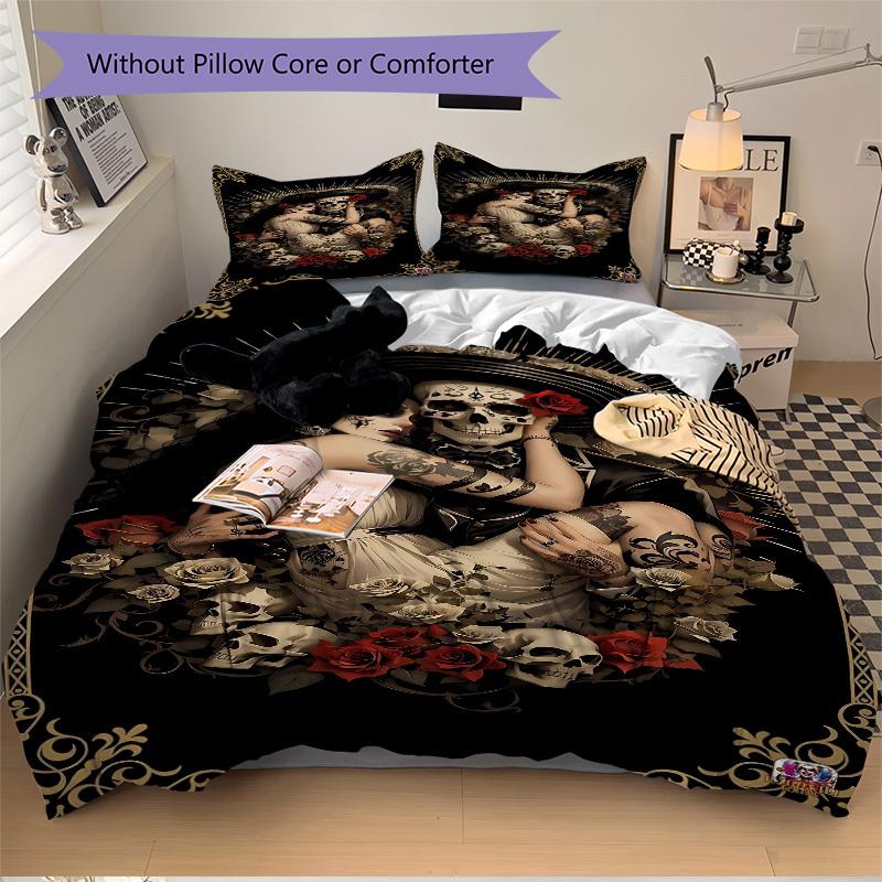 3pcs Sugar Skull Duvet Cover Set, 1 Duvet Cover + 2 Pillowcases (No Insert), High-Definition Print, Home & Dorm yy251123039