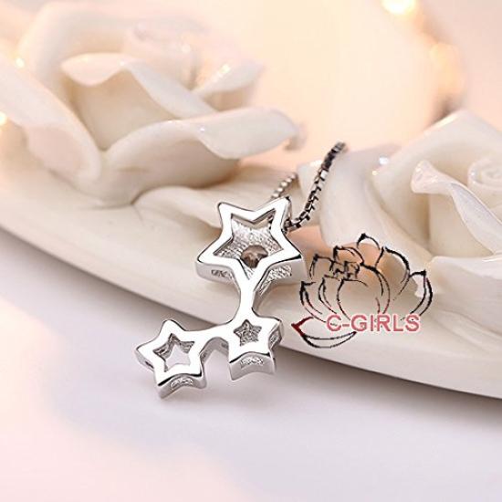 [C-Girls Pearl Shop] 5A Grade Star Diamond CZ Star Pendant Necklace, Perfect for Shichi-Go-San, Weddings, Dangle Necklace, 925 Silver, Cubic