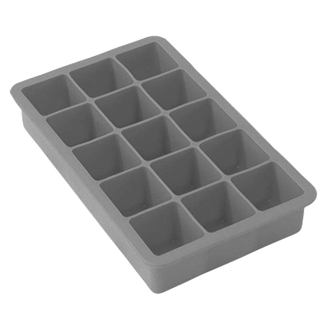 Silicone Large Ice Cube Tray Mold Flexible Non-Stick Ice Maker with 15 Large Square Compartments for Home Kitchen Freezer Use