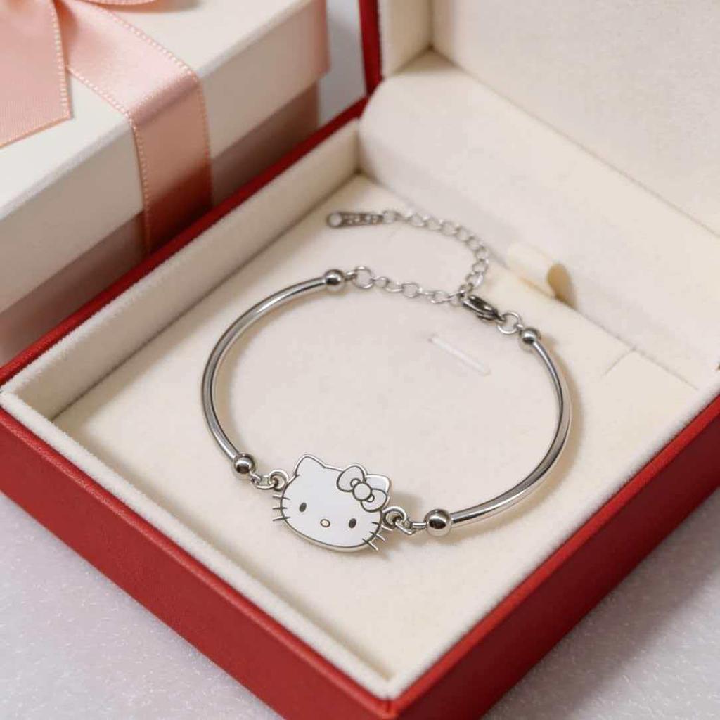 Real Gold Plated Stainless Steel KT Cat Bracelet - Light Luxury, Fade-Resistant, Cute Cartoon Design