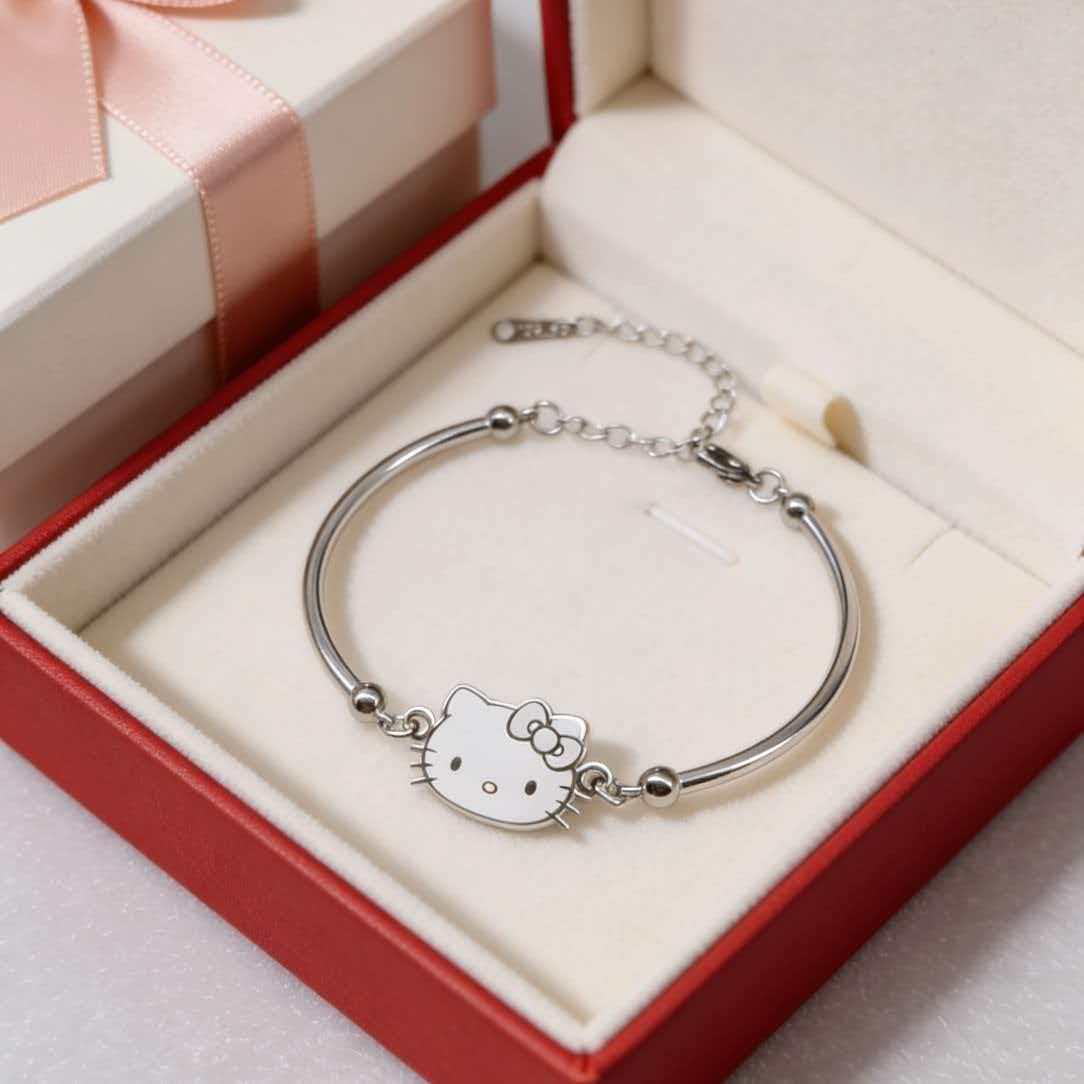 Real Gold Plated Stainless Steel KT Cat Bracelet - Light Luxury, Fade-Resistant, Cute Cartoon Design