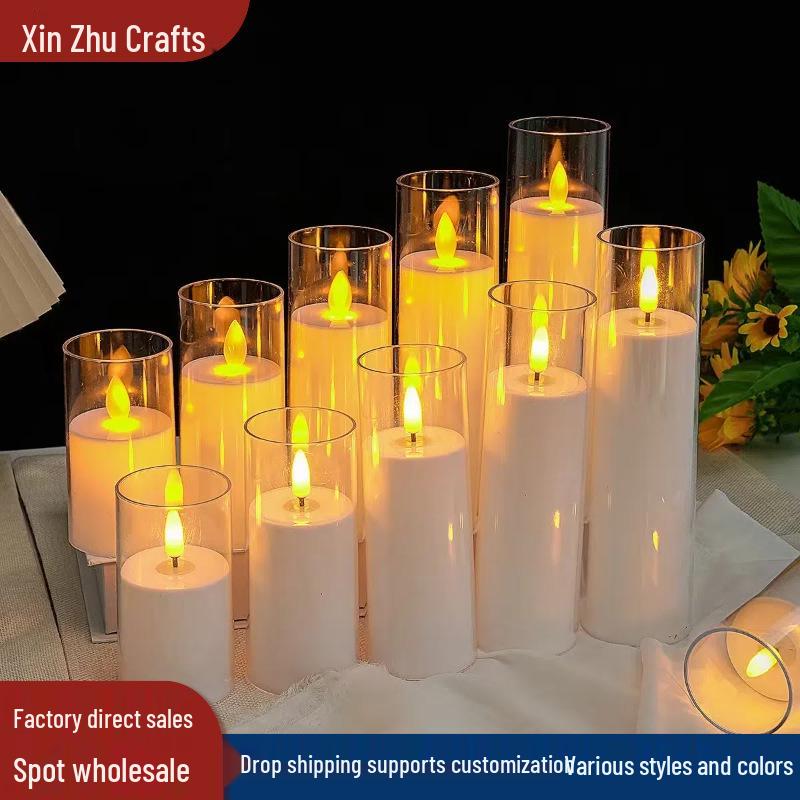 LED Electronic Candles in Beige Transparent Cups - Perfect for Holiday, Party, and Birthday Decorations.