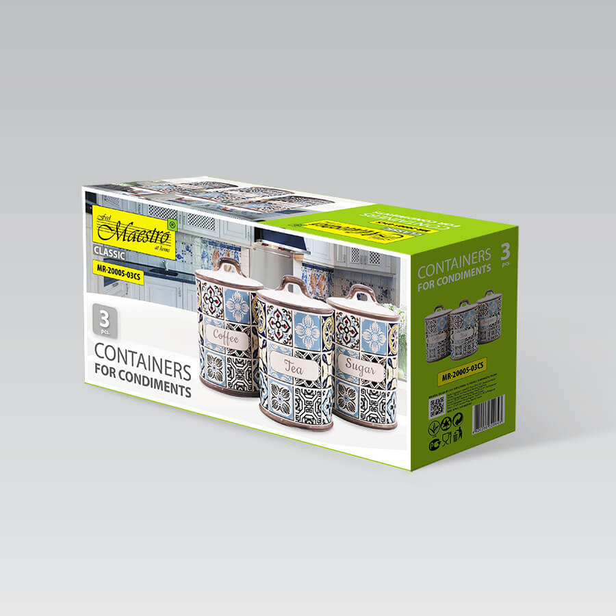 Zestaw 3 ceramicznych pojemników na kawę, herbatę i cukier MAESTRO Holiday in Porto MR-20005-03CS