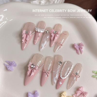 50Pcs Long Wavy Bow Nail Art Accessories 2Sizes Colorful Ribbon Bow 3D Resin Nail Charms Japanese Nail Decorat Cute Parts Ribbon