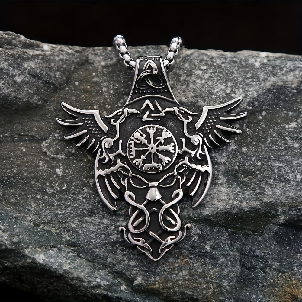 New Vintage Nordic Odin Crown Men's Pendant Necklace Fashion Viking Compass Necklace Protector Jewelry Gift