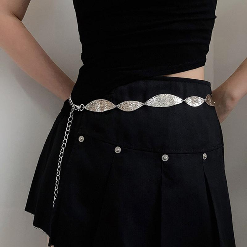 Stylish Antique Silver Tone Leaf Pattern Belt Chain Portable Fashion Accessory for Casual Outfits and Festival Wear