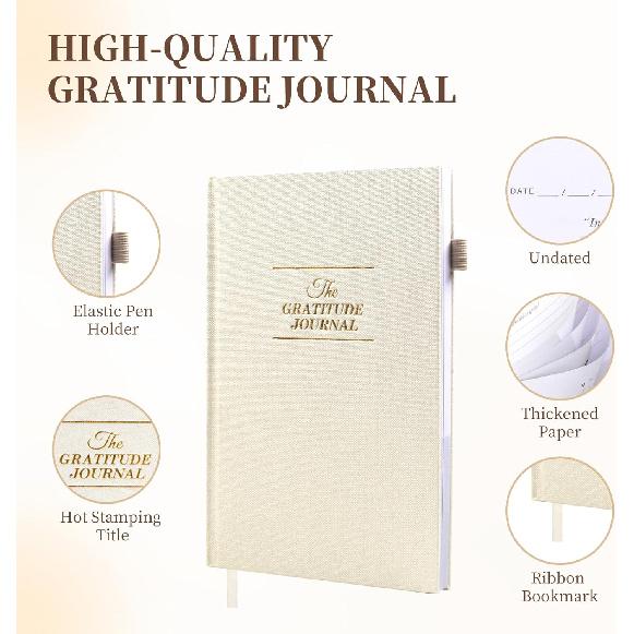 Utron Gratitude Journal, 5.5"x8.2" Journal with Prompts, Affirmation Journal with Pencil Socket, Undated Daily Gratitude Journal, Personal Organizers