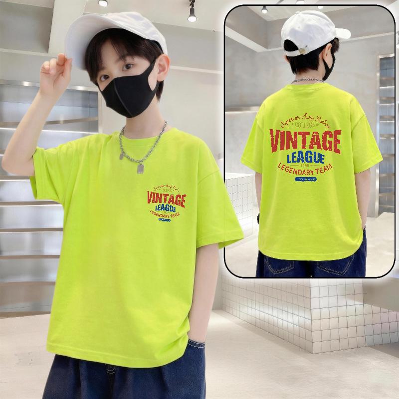 Kids Letter Print Cotton Short Sleeve T-Shirt - Boys Trendy Summer Wear Size 110 (30-40 jin)