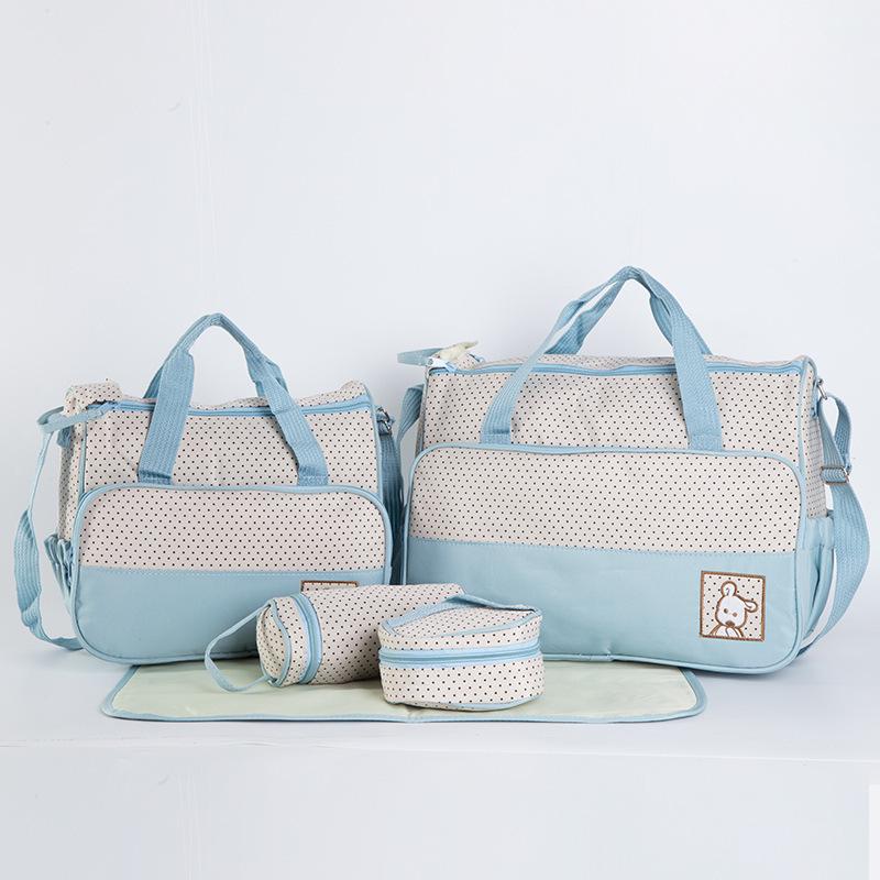 Fashionable Polka Dot 5-Piece Mommy Bag Set - Versatile, Large Capacity Shoulder Bag for Mother and Baby