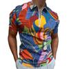 Citrus Print Short Sleeve Zip Polo Shirt, Stylish Summer Casual Top
