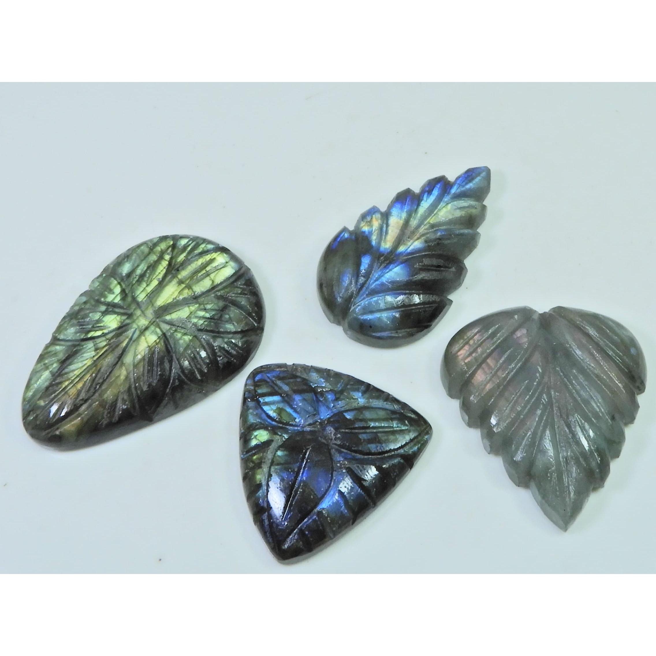 

185Cts. Natural Labradorite Carving Pear Cabochon Loose Gemstone 4Pcs Lot LL-1049