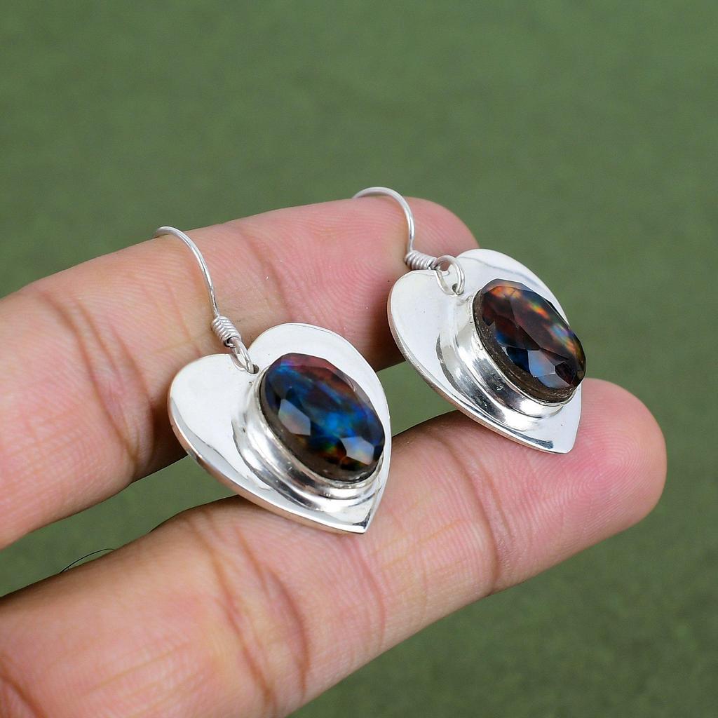 Faceted Ammolite Earring 925 Sterling Silver Earring Antique Jewelry Genuine Gemstone Earring Silver Jewelry Gifts For Wife Handmade Earring