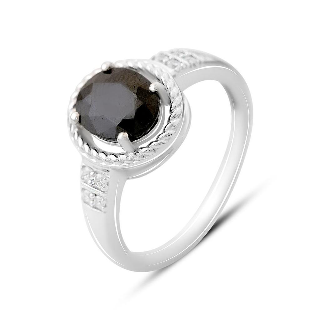 Серебряное кольцо с натуральным сапфиром 2.602ct, фианитами, вес изделия 3,57 гр (2162766)