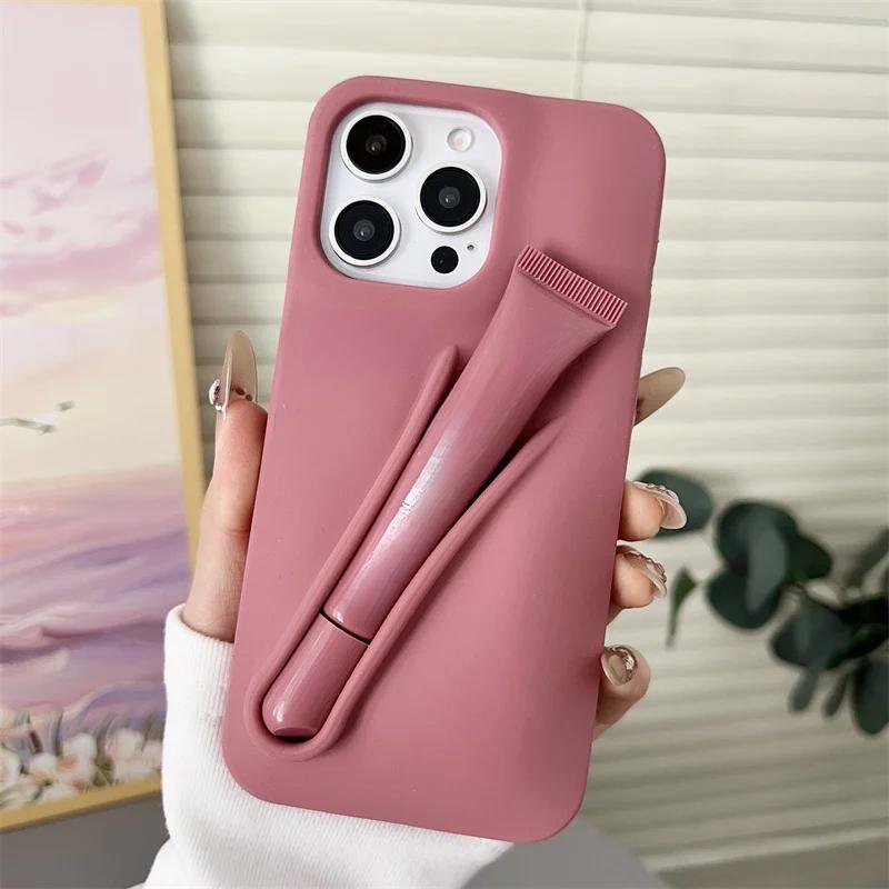 Make-up Dopamin Lipgloss Hülle für iPhone 17 16E 15 Pro Max 11 12 13 14 Plus 17 Air Lippenstift Halter Handyhülle Mit Lipgloss