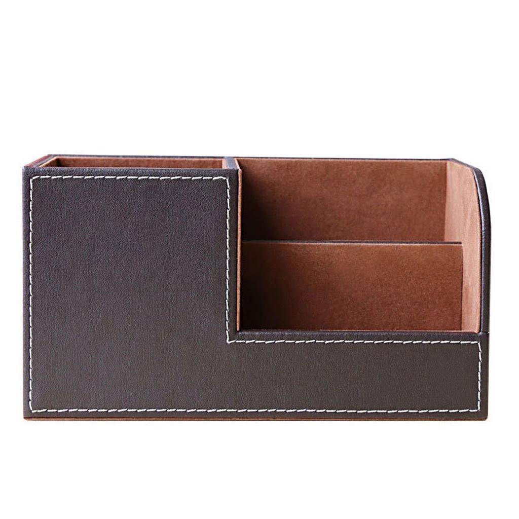 Desk Organizer Pen Holder PU Leather Multifunctional Tabletop Storage Box 3 Compartments for Office Home School Coffee
