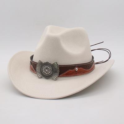 Cross-Border Suede European And American Woolen Cowboy Hat Men And Women Couple Ethnic Wind Roll Along Top Hat Sun Hat Jazz Hat