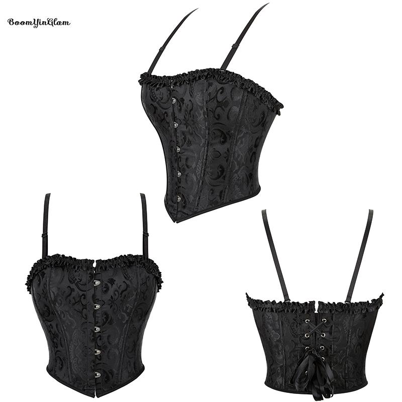 Removable Strap Women's Floral Jacquard Lace Up Seamless Corset-like Underwire Bra Corset Tank Cropped Top