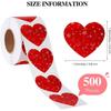500 Pieces Valentine's Heart-Shaped Stickers Roll Glitter Heart Decorations Stickers Self-Adhesive Love Roll Stickers for Valentine, Anniversary, Wedd