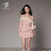 One-Shoulder Bowknot Knit Sweater with Bodycon Skirt Set