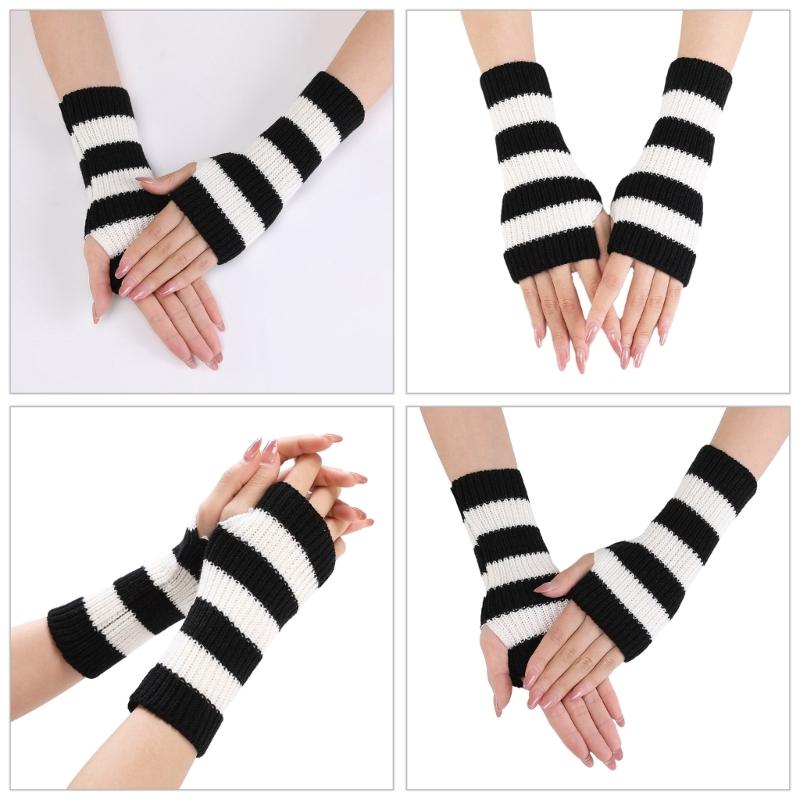 Knitted Striped Winter Gloves Wrist Gloves for Costume Party Winter Arm Warmer for Cosplay Photography Props