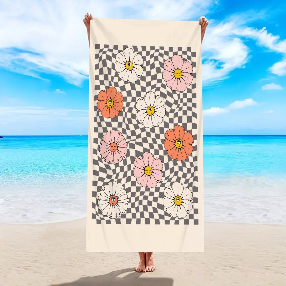

1pc fashionable and simple floral beach towel, quick drying absorbent swimming towel, suitable for camping, yoga, swimming W30*H60(CM)