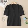 VONDA Elegant Women Short Sleeve Buttons Up Casual Office Blouse Work Wear