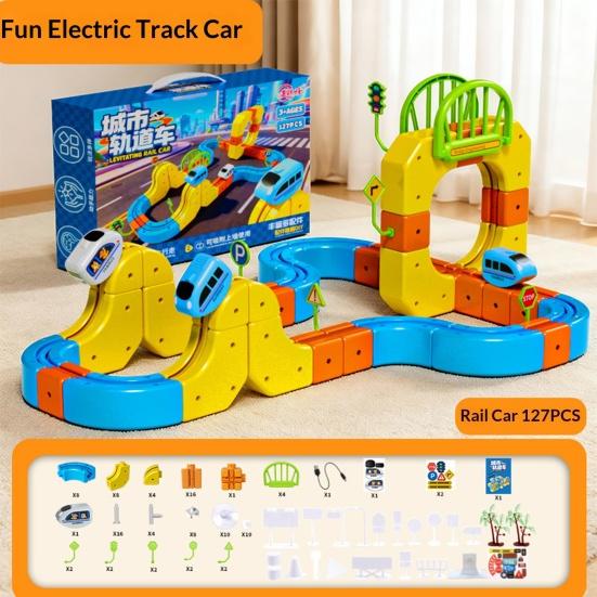1 Set Çocuk Elektrikli Raylı Tren Oyuncak DIY Tren Yapı Bloğu Ray Yapım Kiti Küçük Çocuklar Erkek Kızlar Elektrikli Tren Ray Montaj Oyuncak