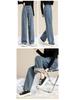 High-Waisted Black-Grey Fleece-Lined Wide-Leg Denim Pants for Women, Autumn/Winter 2025, Perfect for Junior High and High School Students