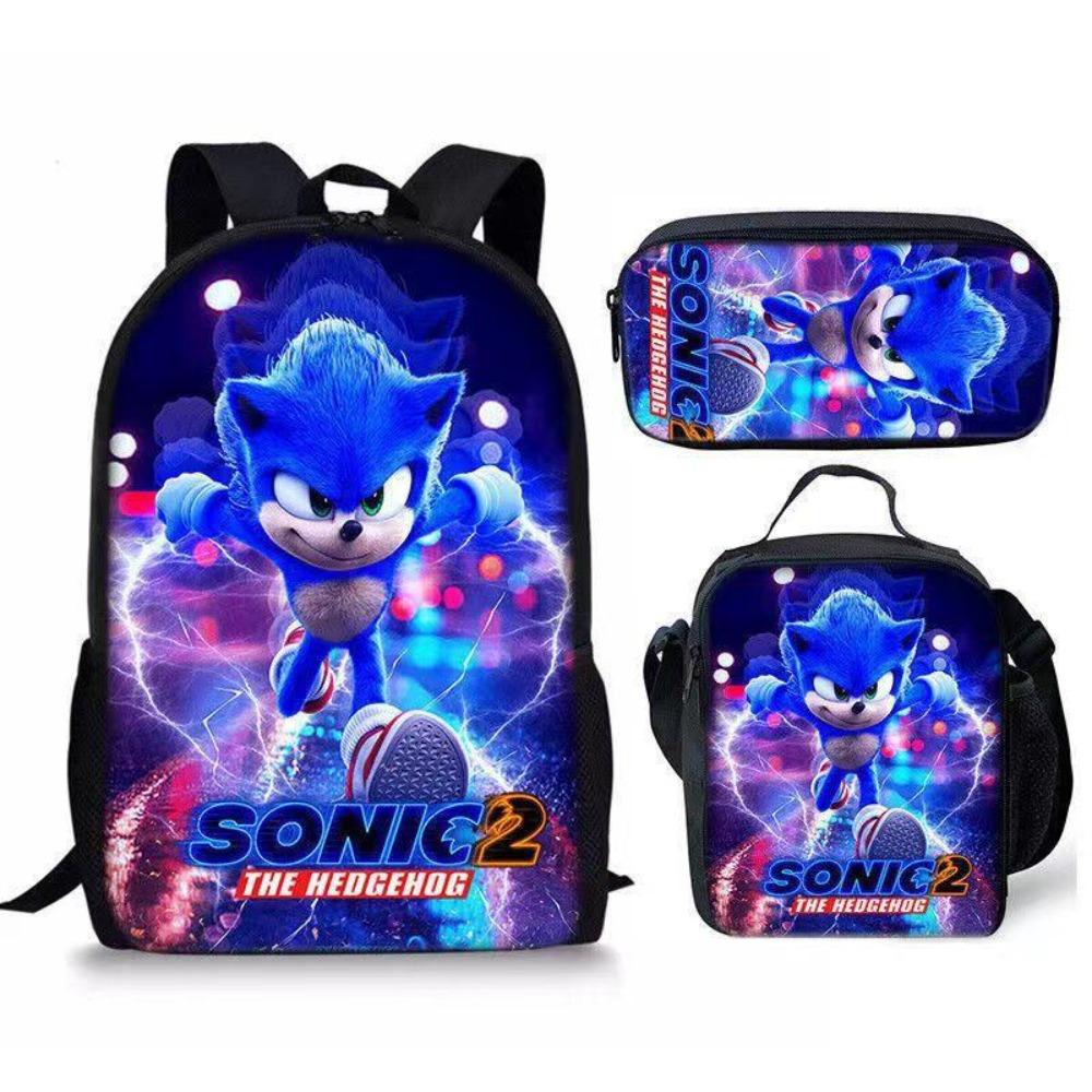 Sonic Elementary School Student Backpack 3-Piece Set Anime Cartoon Backpack Shoulder Bag Pen Bag