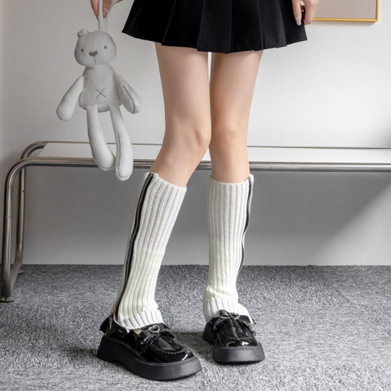 New Year s Eve Zipper Golji Ankle Leg Warmers Calf Toshi white