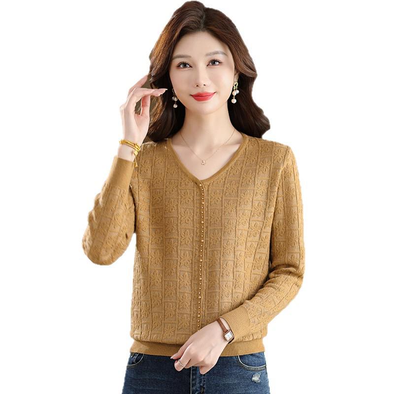 Mamas Herbst-Strickpullover mit V-Ausschnitt: Modisches, lockeres, warmes Oberteil für Frauen mittleren Alters und ältere Frauen
