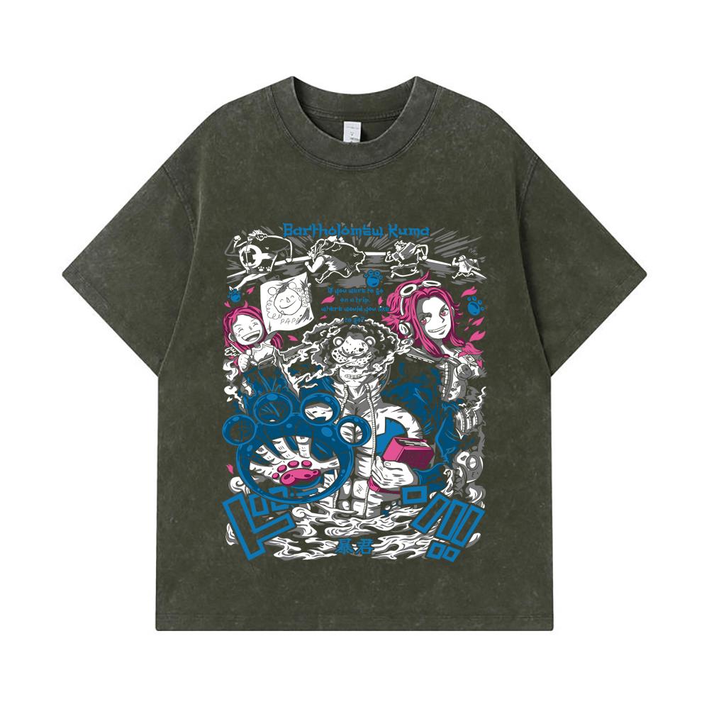 

275 GSM Washed T-shirts 100% Cotton One Piece V46 Kuma Print Unisex Heavy Cotton T Shirt S