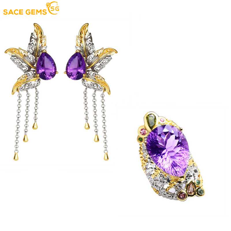 Sace Gems Klassiske kobberlegering sirkon ring øredobber anheng halskjede smykkesett bryllupsfest gaver