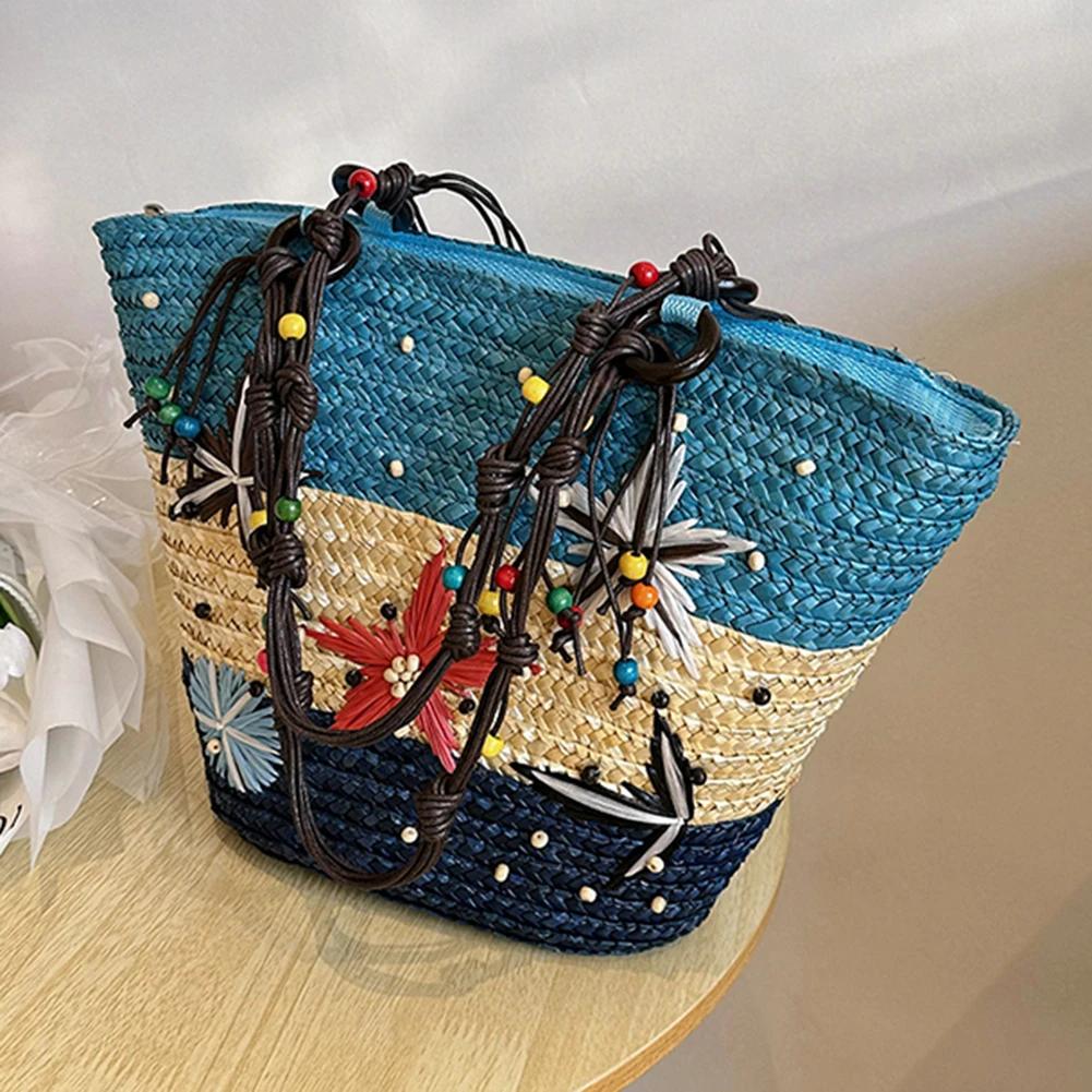 Starfish Hand-Woven Bag Hand-embroidered Beaded Bohemian Straw Bag Summer Fashion Casual Simple Elegant for Travel Vacation
