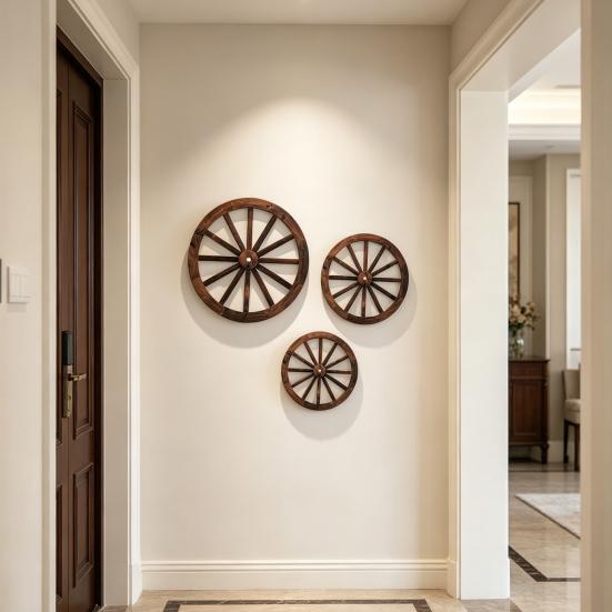 Wooden Wagon Wheel Wall Decor Retro Wheel Wall Art Vintage Farmhouse Old Western Hanging Ornaments for Home Office Cabin Western Themed Decor