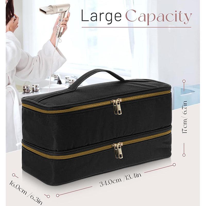 PU Double Layer Hair Dryer & Curling Iron Storage Bag - Large Capacity, Portable, Multi-functional Makeup Handbag with a High-end Feel.