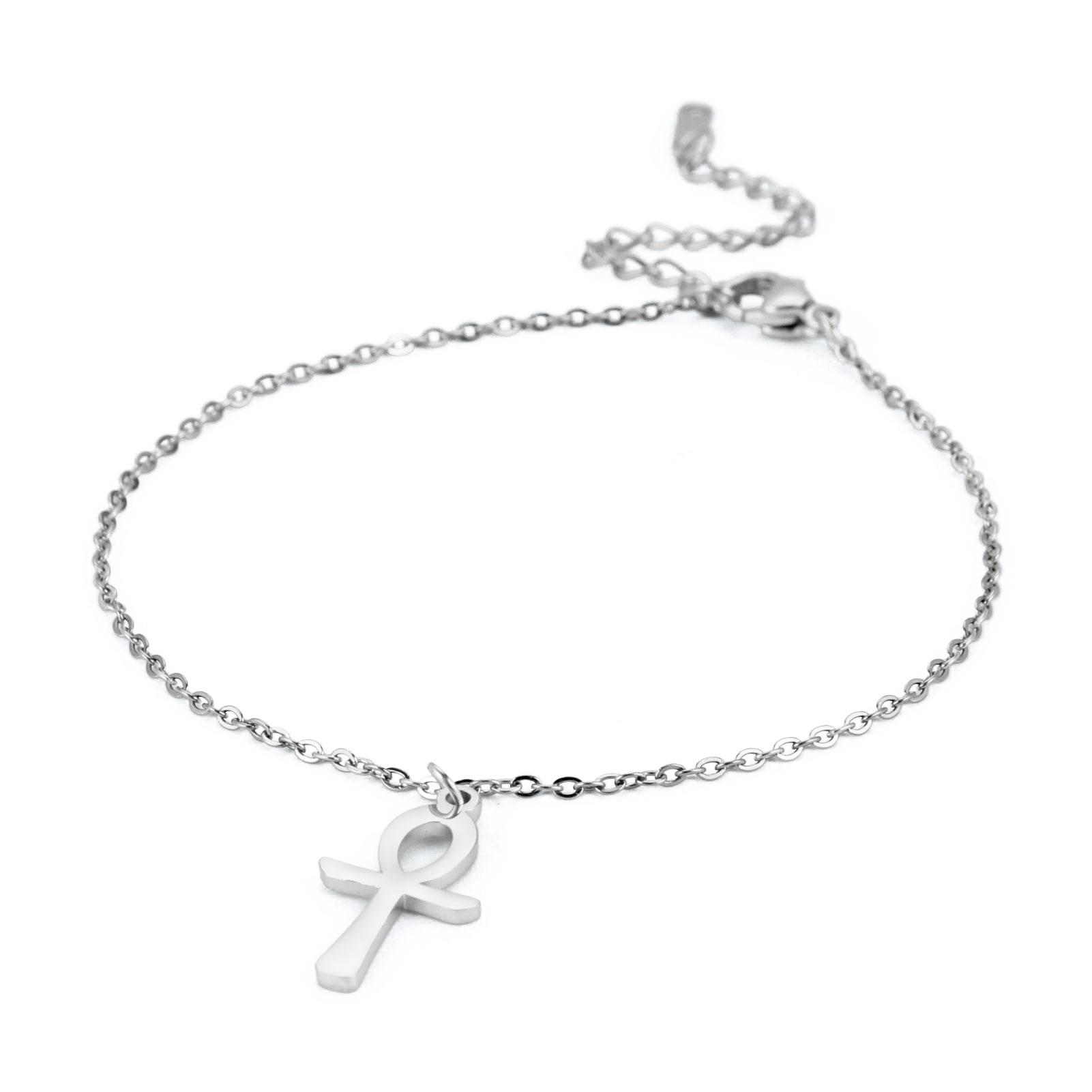 

LIKGREAT Egypt Ankh Charm Bracelet Stainless Steel Egyptian Cross Bangles for Women Religious Ankh Life Jewelry Gift Wholesale 17cm